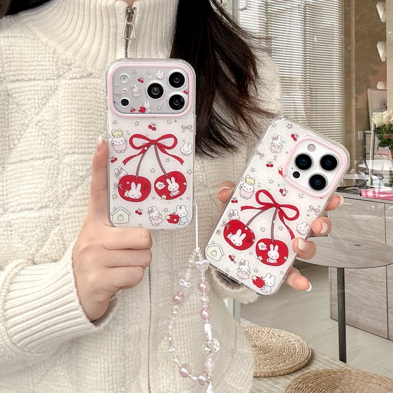 Cute Cartoon Wrist Strap Silicone Case - Capa de celular brilhante com desenho
