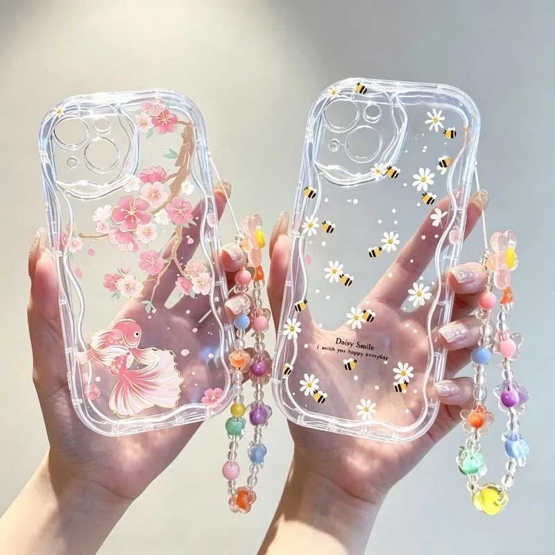 Cute Cartoon Wrist Strap Silicone Case - Capa de pulseira com flor e